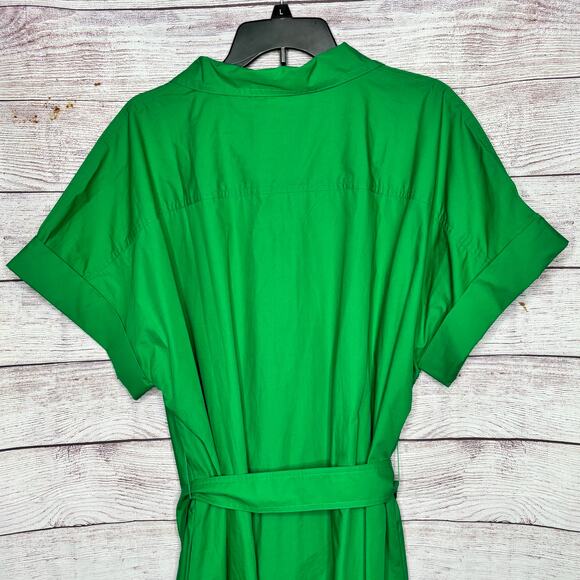 Banana Republic Quiet Luxury Green Tie Waist Midi Cotton Shirtdress Size XXL - Picture 10 of 13